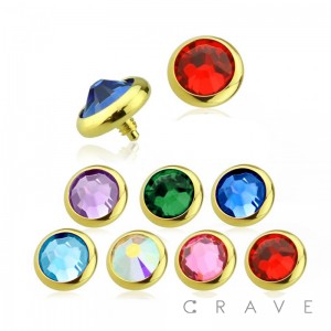 GOLD PVDPLATED OVER 316L SURGICAL STEEL PRESS FIT INTERNALLY THREADED COLOR GEM DERMAL ANCHOR TOP(TOP PART ONLY)