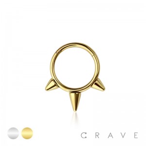 316L SURGICAL STEEL HINGED SEGMENT 3 SPIKE CLICKER HOOP 