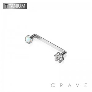 IMPLANT GRADE SOLID TITANIUM FLOWER TOP OPAL GEM FLAT SURFACE BAR