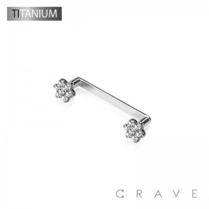IMPLANT GRADE SOLID TITANIUM FLAT FLOWER WITH GEM BASIC FLAT SURFACE BAR