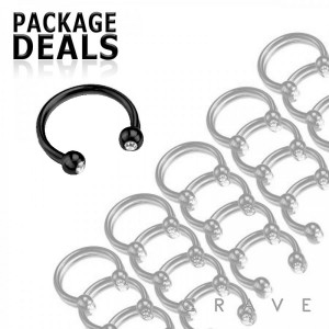 50 PCS BLACK PVD PLATED OVER SURGICAL STEEL HORSESHOE WITH CLEAR GEM (external thread)