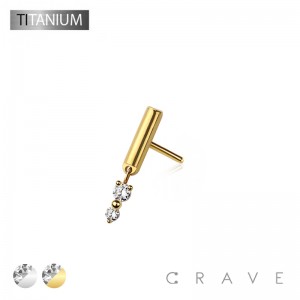 IMPLANT GRADE TITANIUM THREADLESS (PUSH IN) BAR WITH CZ DANGLE TOP (TOP PART ONLY)
