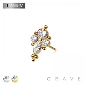 IMPLANT GRADE TITANIUM THREADLESS PUSH IN 4 GEM BEADED CLUSTER TOP(TOP PART ONLY)