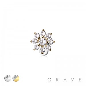 CZ FLOWER HEAD AND BASE 316L SURGICAL STEEL DERMAL SET 