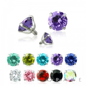 316L SURGICAL STEEL INTERNALLY THREADED ROUND PRONG SET GEM DERMAL TOP(TOP PART ONLY)