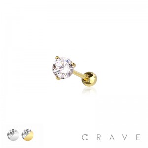 CZ PRONG SET 4MM BALL 316L SURGICAL STEEL CARTILAGE/TRAGUS BARBELL