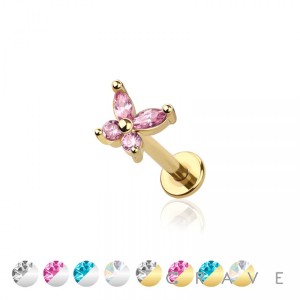 BUTTERFLY CZ STONE TOP 316L SURGICAL STEEL INTERNALLY THREADED LABRET/MONROE 