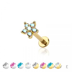 FLOWER CZ STONE TOP 316L SURGICAL STEEL INTERNALLY THREADED LABRET/MONROE 