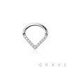 316L SURGICAL STEEL HINGED SEGMENT HOOP RING WITH PAVE CZ SINGLE LINE CHEVRON