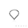 316L SURGICAL STEEL HINGED SEGMENT HOOP RING WITH PYRAMID CUT STUDDED SINGLE LINE CHEVRON