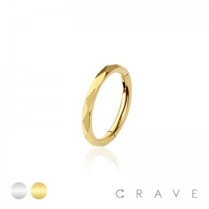 316L SURGICAL STEEL SWIRL CUT FACETED HINGED SEGMENT HOOP RING