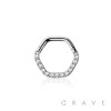 316L SURGICAL STEEL HINGED HEXAGON SEGMENT RING WITH FORWARD FACING CZ PRONG