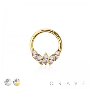 316L SURGICAL STEEL MARQUISE CROWN HINGED SEGMENT RING