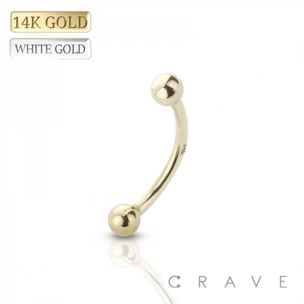 14K Gold GOLD EXTERNALLY THREADED PLAIN BALL CURVED BARBELL