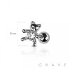 TEDDY BEAR CZ PRONG BRASS CHARM 316L SURGICAL STAINLESS STEEL CARTILAGE BARBELL