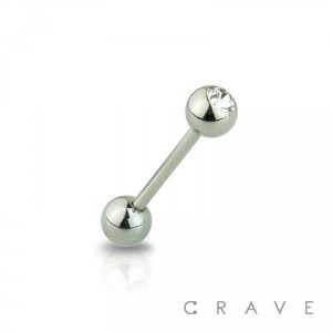 316L SURGICAL STEEL BASIC BARBELL WITH CLEAR GEM BALLS (external thread)
