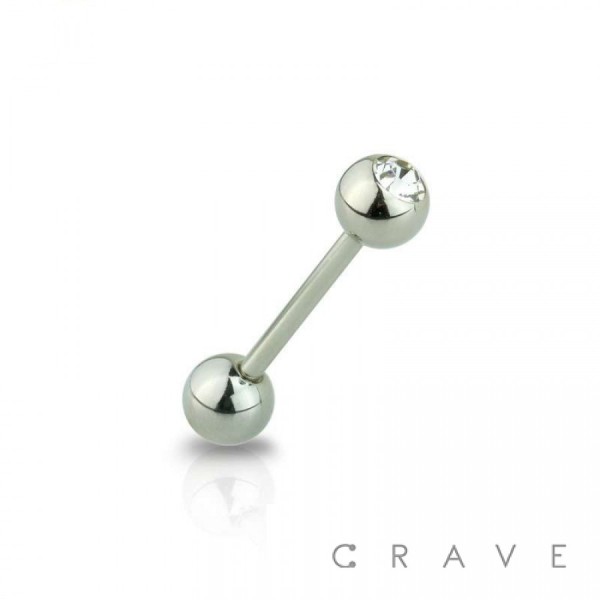 316L SURGICAL STEEL BASIC BARBELL WITH CLEAR GEM BALLS