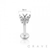 BUTTERFLY TOP (ALLOY) INTERNALLY THREADED 316L SURGICAL STEEL LABRET/MONROE WITH PRONG SET CZ STONES