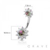 CZ PROGN DECORATED ROUND 316L SURGICAL STEEL NAVEL RING