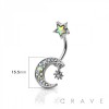 CZ STAR HANGIN' MOON WITH STAR TOP 316L SURGICAL STEEL NAVEL RING