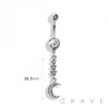 CZ MOON WITH STAR CASCADE WITH ROUND GLITTER 316L SURGICAL STEEL NAVEL RING