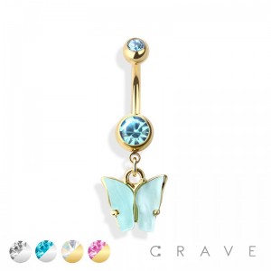 ACRYLIC BUTTERFLY 316L SURGICAL STEEL DANGLE NAVEL RING