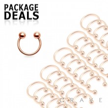 100 PCS ROSE GOLD PVD PLATED OVER 316L SURGICAL STEEL HORSESHOE WITH BALL