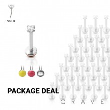 100 PCS PRONG-SET THREADLESS PUSH-IN 316L SURGICAL STEEL LABRET WITH SOFT ENAMEL BACK FOR COMFORT