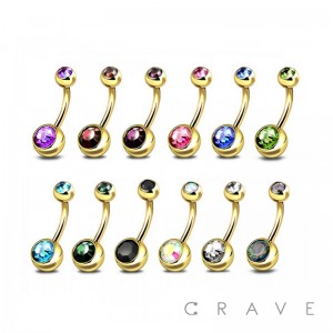 GOLD PVD PLATED OVER 316L SURGICAL STEEL BELLY WITH COLOR GEM