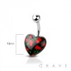 ACRYLIC BLACK CHERRY HEART 316L SURGICAL STEEL BAR BELLY RING
