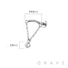 CURVED BAR DANGLE CLEAR ROUND CZ CHAIN PUSH IN TOP 316L SURGICAL STEEL LABRET