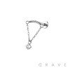 CURVED BAR DANGLE CLEAR ROUND CZ CHAIN PUSH IN TOP 316L SURGICAL STEEL LABRET