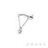 CURVED BAR DANGLE CLEAR HEART CZ CHAIN PUSH IN TOP 316L SURGICAL STEEL LABRET