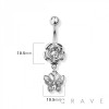 ROSE BUTTERFLY DANGLE CZ DANGLE 316L SURGICAL STEEL NAVEL RING