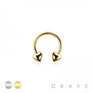 316L SURGICAL STEEL HEART ENDS HORSESHOE FOR SEPTUM, HELIX, TRAGUS, CAPTIVE