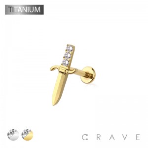 IMPLANT GRADE SOLID TITANIUM CZ DAGGER THREADLESS (PUSH IN) TOP LABRET SET