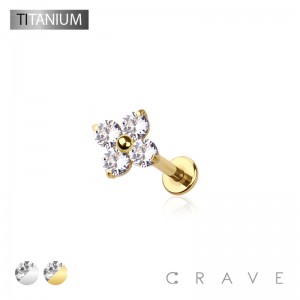 IMPLANT GRADE SOLID TITANIUM FLOWER CZ THREADLESS (PUSH IN) TOP LABRET SET