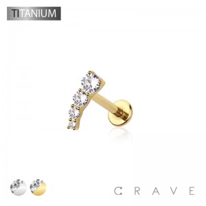 IMPLANT GRADE SOLID TITANIUM FOUR ROUND CZ THREADLESS (PUSH IN) TOP LABRET SET