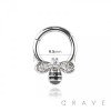 316L SURGICAL STEEL GEM PAVED BEE FRONT HINGED SEGMENT RING FOR SEPTUM, HELIX, TRAGUS, CAPTIVE