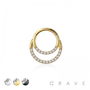 316L SURGICAL STEEL DOUBLE LINE CZ PAVED CLICKER SEGMENT RING