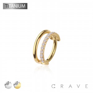 IMPLANT GRADE SOLID TITANIUM CZ DOUBLE LINE CLICKER SEGMENT RING