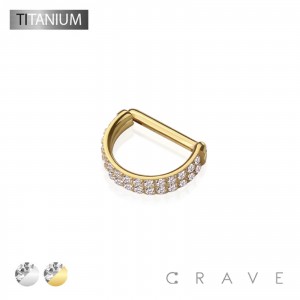 IMPLANT GRADE SOLID TITANIUM CZ DOUBLE LINE CLICKER SEGMENT RING FOR SEPTUM, HELIX, TRAGUS, CAPTIVE