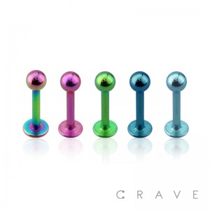 ION PLATING OVER 316L SURGICAL STEEL LABRET WITH BALL SET (external thread)