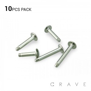 10PCS OF 316L SURGICAL STEEL EXTERNALLY THREADED REPLACEMENT LABRET BAR (ROUND BOTTOM) PACKAGE (BAR ONLY)