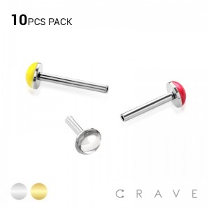 10PCS OF 316L SURGICAL STEEL THREADLESS PUSH IN LABRET WITH SOFT ENAMEL BACK FOR COMFORT (BAR ONLY)