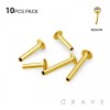 10PCS OF GOLD PLATED 316L SURGICAL STEEL THREADLESS PUSH IN LABRET FLAT BACK BASE