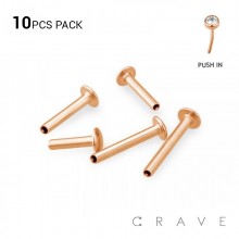 10PCS OF ROSE GOLD PLATED 316L SURGICAL STEEL THREADLESS PUSH IN LABRET FLAT BACK BASE