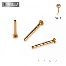 ROSE GOLD PVD PLATED IMPLANT GRADE TITANIUM THREADLESS PUSH IN LABRET FLAT BACK BASE