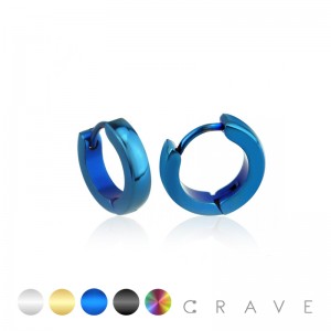 PAIR OF STAINLESS STEEL UNISEX DOME FACE HUGGIE EARRINGS