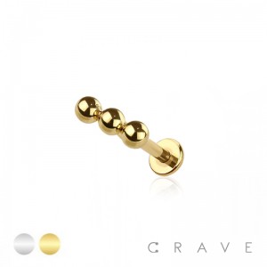 INTERNALLY THREADED DAINTY SUPER TINY LINED BEAD TINY BALL TOP 316L SURGICAL STEEL LABRET STUD